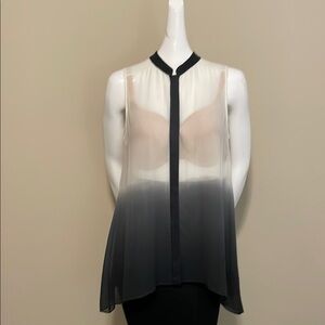 Eileen Fisher Asymmetrical Sleeveless Blouse White Black Crepe Silk Top PS NWT